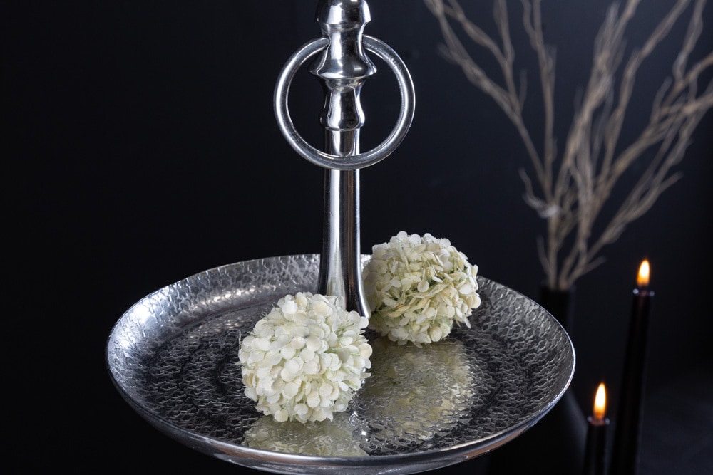 Elegante Etagere ORIENT 65cm silber im Wild Hammerschlag Design mit drei Etagen