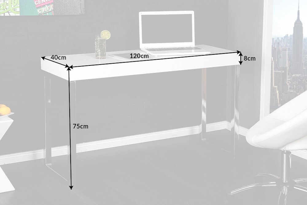 Design Konsole WHITE DESK 120cm weiß Hochglanz Bürotisch