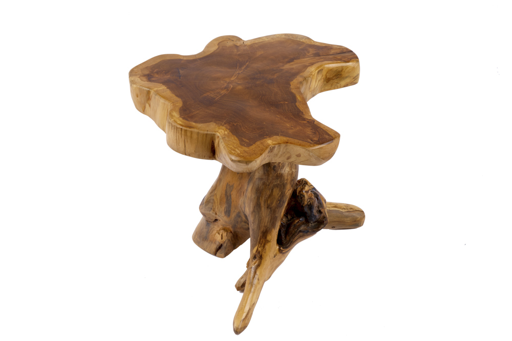 Massiver Beistelltisch ROOT 40cm Teakholz mit Jahresringen