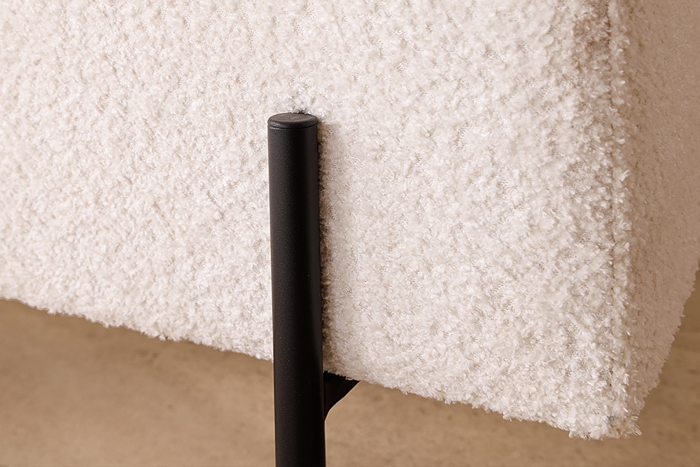 Moderne Truhenbank LOFT 100cm weiß Bouclé Sitzbank mit Stauraum gepolstert schwarz Metall