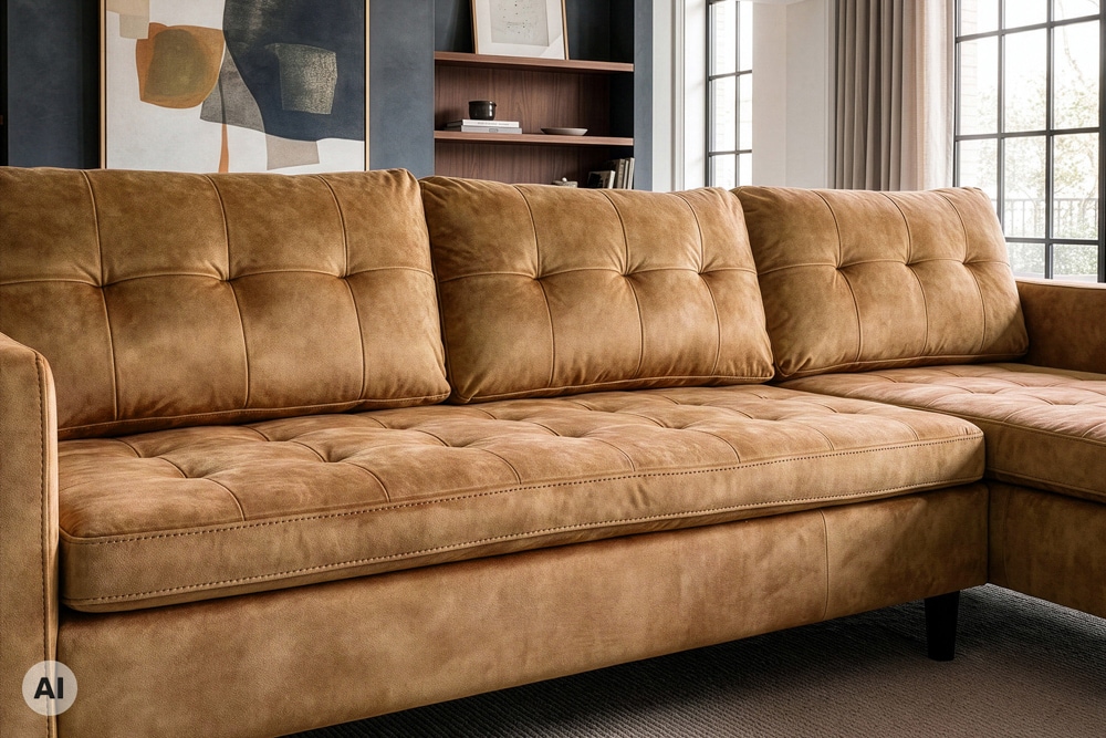 Ecksofa STOCKHOLM 220cm senfgelb Samtstoff Federkern 3-Sitzer-Sofa