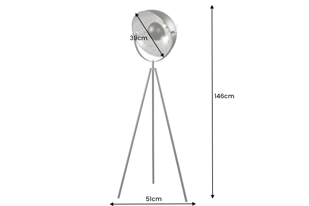 Industrial Stehlampe STUDIO 150cm schwarz Blattsilber-Optik neigbarer Schirm