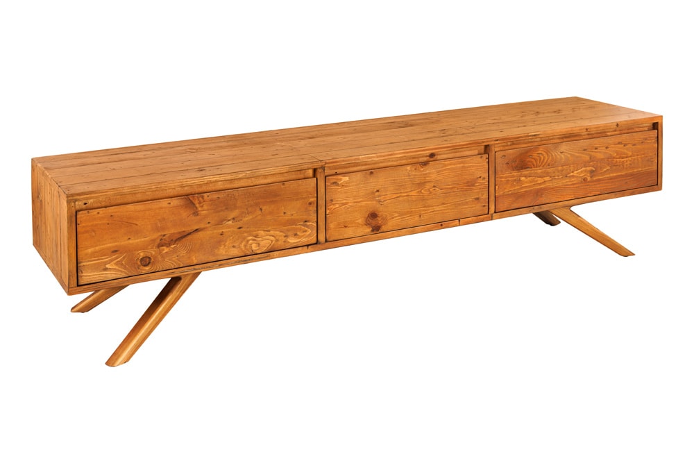 Massives TV-Board FINCA 180cm vintage braun recyceltes Pinienholz mit Schubladen