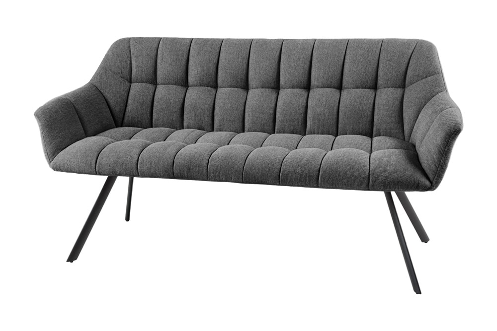 Esszimmer Sitzbank PAPILLON 165cm anthrazit Flachgewebe mit Lehnen schwarzes Metallgestell