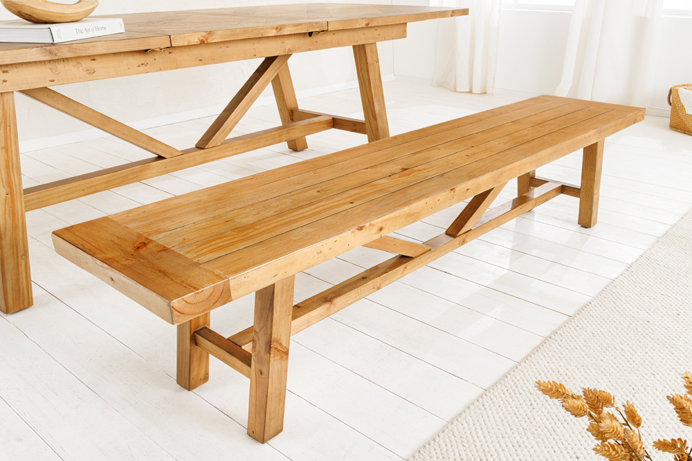 Massive Sitzbank RIVIERA 180cm natur recyceltes Pinienholz Landhaus-Stil