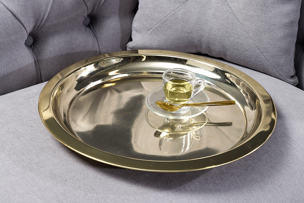 Runder Beistelltisch CASABLANCA 50cm messing gold schwarz Tablett abnehmbar klappbar