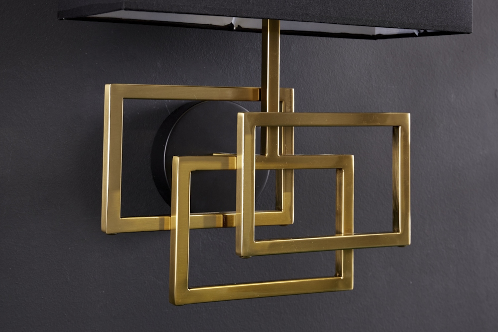 Moderne Wandleuchte ATLANTIS 44cm gold Stoffschirm schwarz Lampe