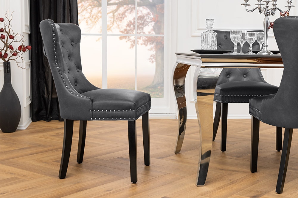 Chesterfield Stuhl CASTLE schwarz Kunstleder Massivholz mit Komfortgriff » Jetzt kaufen