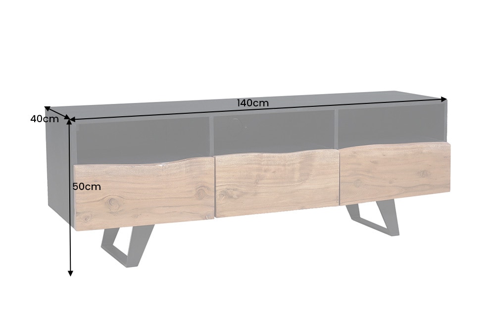 Industrial Design TV-Board ORGANIC ARTWORK 140cm Akazie Massivholz Eisengestell