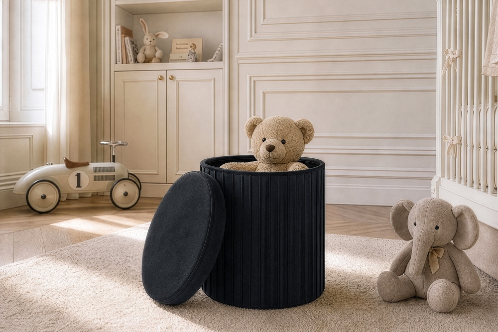 Runder Hocker ÉLAN 40cm schwarz Samt faltbar mit Stauraum