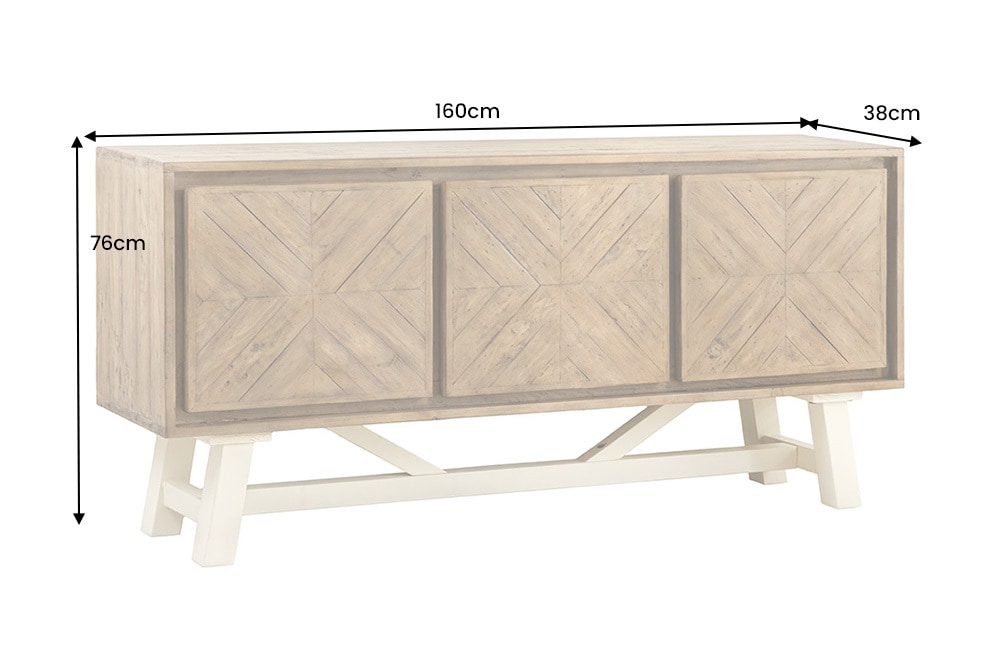 Massives Sideboard HAMPTONS 160cm hellbraun creme Pinienholz