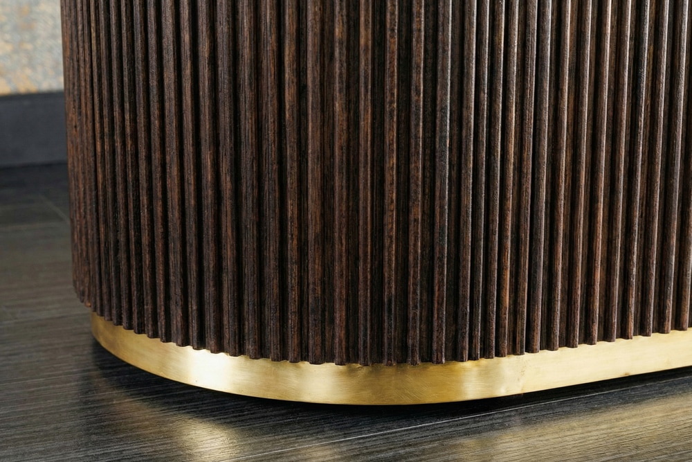 Massives Sideboard GATSBY 120cm braun Mangoholz gold Metall weiße Marmorplatte