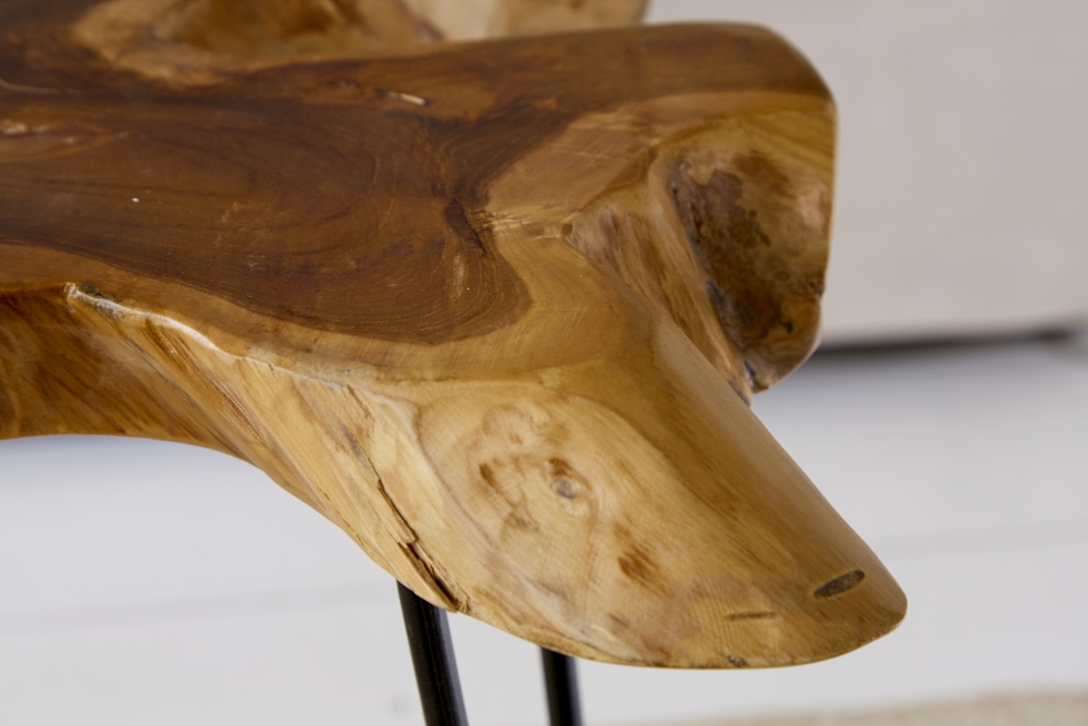 Einzigartiger Beistelltisch WILD 60cm Teakholz Baumscheibe Couchtisch