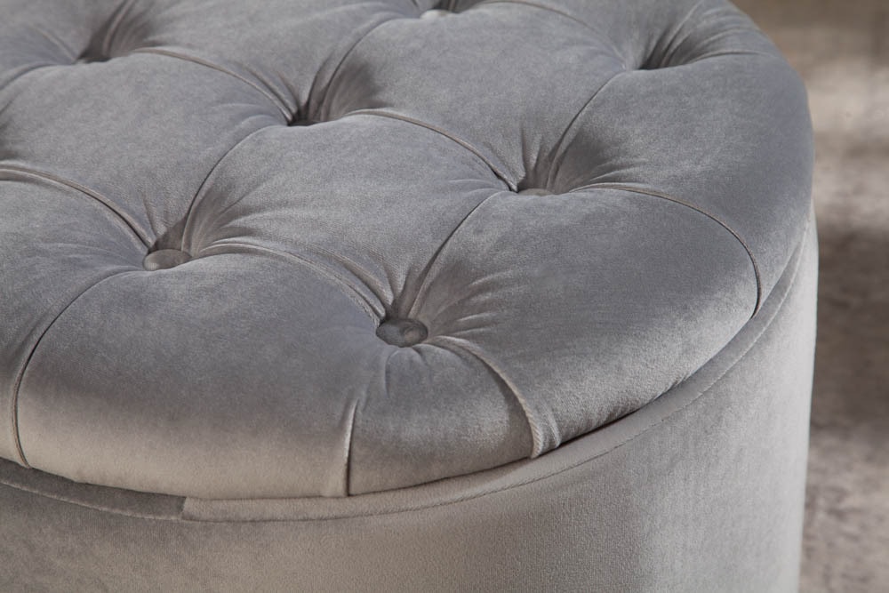 Eleganter Hocker MODERN BAROCK 50cm silbergrau Samt Aufbewahrungkorb