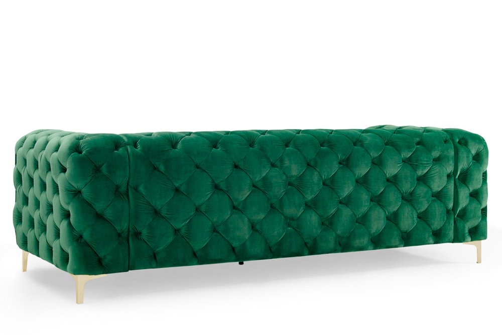 Chesterfield 3-Sitzer Sofa MODERN BAROCK 235cm smaragdgrün Samt Federkern gold Metallfüße