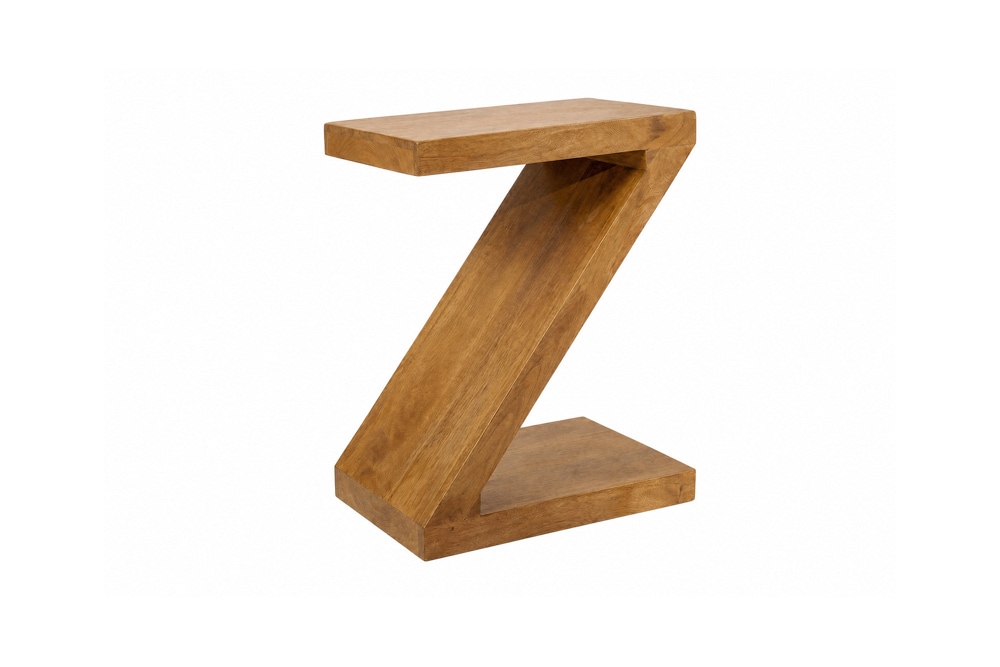 Massiver Beistelltisch Z 60cm braun honey finish Mangoholz Z-Form handmade