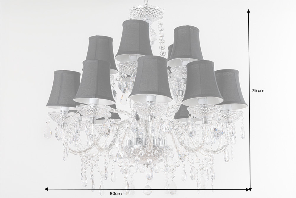 Design Kronleuchter CRYSTAL XL 80cm klar Acryl 15-armig Lüster schwarz mit Schirmen