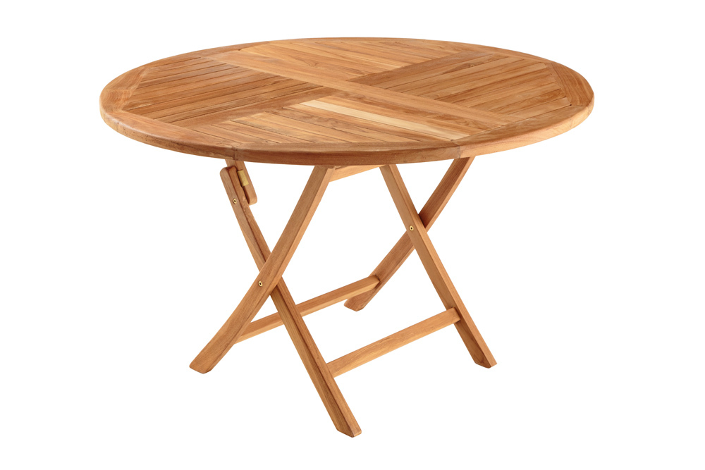 Massiver Gartentisch EMPIRE TEAK 120cm natur Teakholz rund klappbar Outdoor Balkontisch