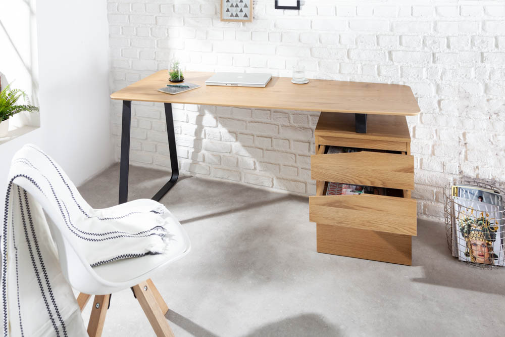 Industrial Schreibtisch STUDIO 160cm Eichenoptik mit 3 Schubladen