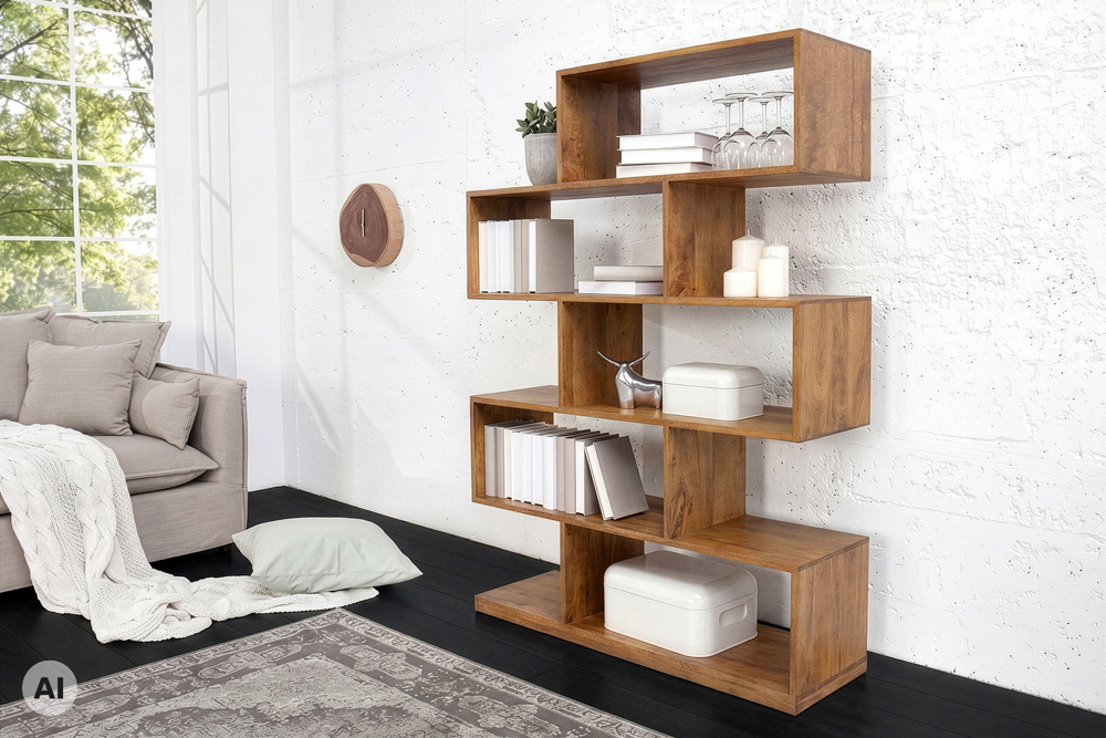 Massives Regal MAKASSAR XL 150cm braun Mangoholz honey finish Bücherregal