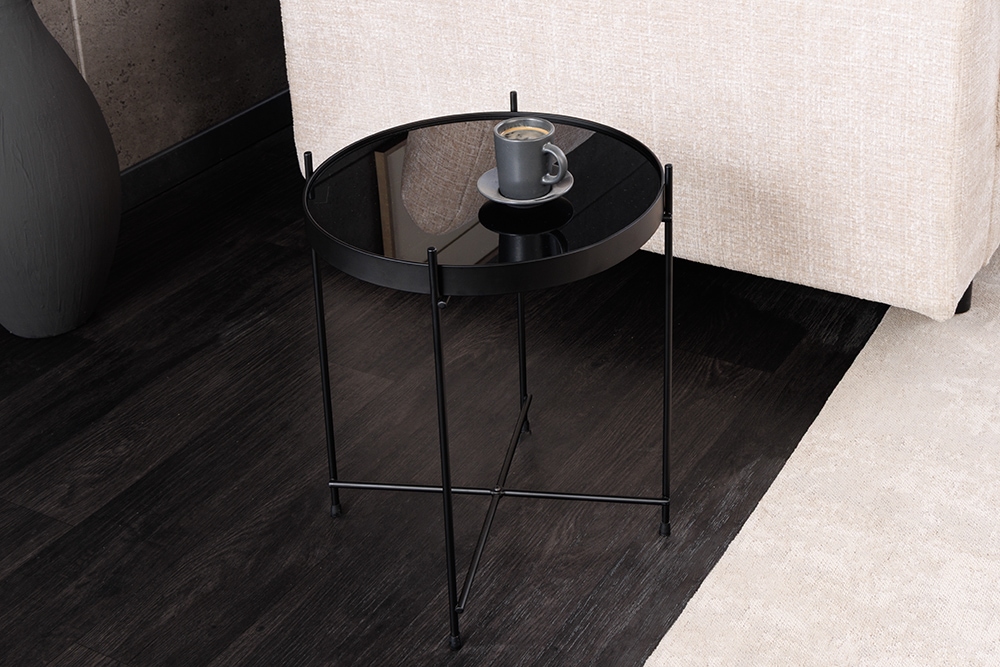 Runder Couchtisch ELEGANCE 45cm anthrazit Glas schwarz Metallgestell