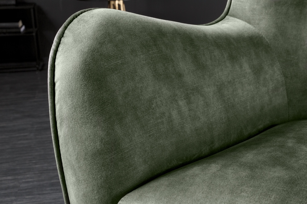 Design XL Sessel AMSTERDAM grün Samt schwarze Metallbeine Retro Stil