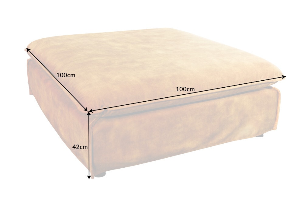 Großer Hussenhocker HEAVEN 100cm senfgelb Samt Landhausstil Sofahocker waschbarer Bezug