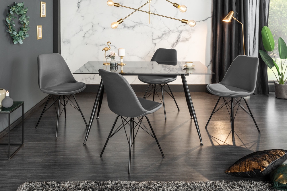 Design Stuhl SCANDINAVIA MEISTERSTÜCK grau Samt schwarze Metallbeine