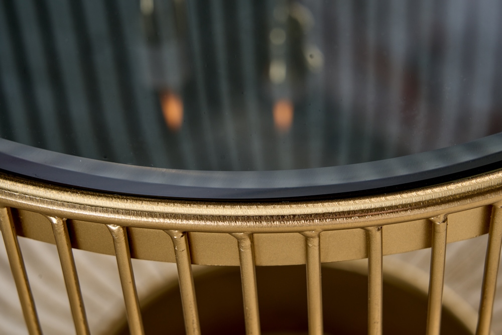 Runder Couchtisch VARIATION 80cm gold Metallgestell Schwarzglas Handarbeit