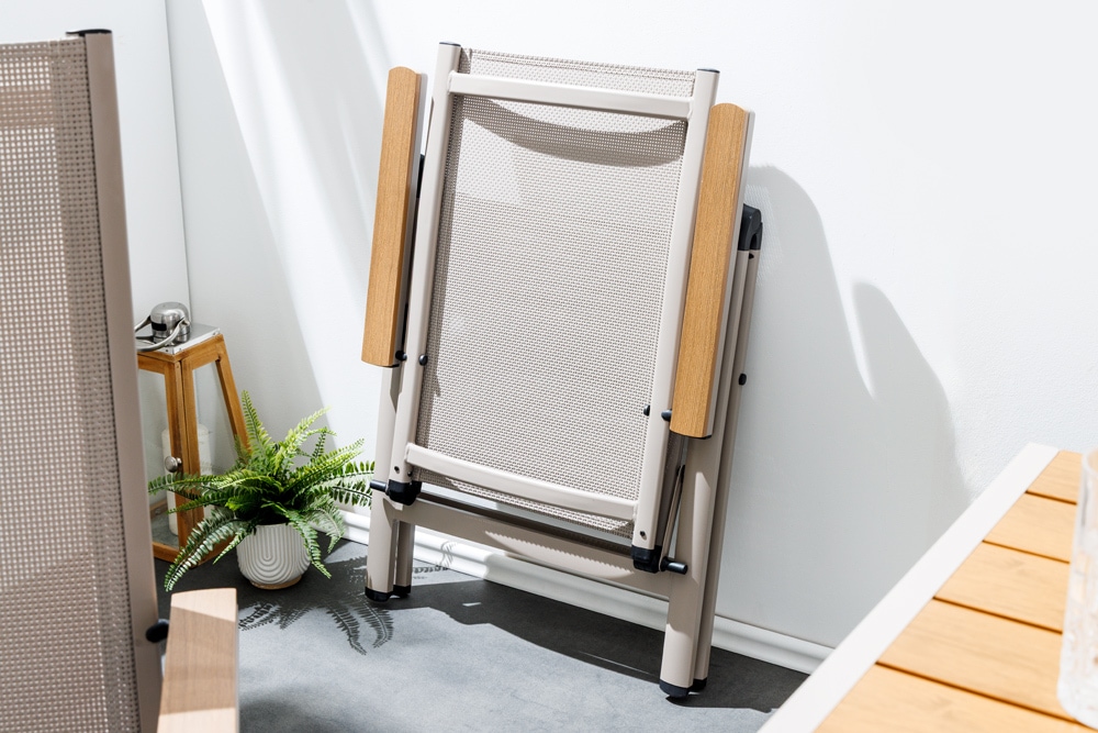 Outdoor Gartenstuhl DESIGNO taupe Aluminium klappbar wetterfest Hochlehner