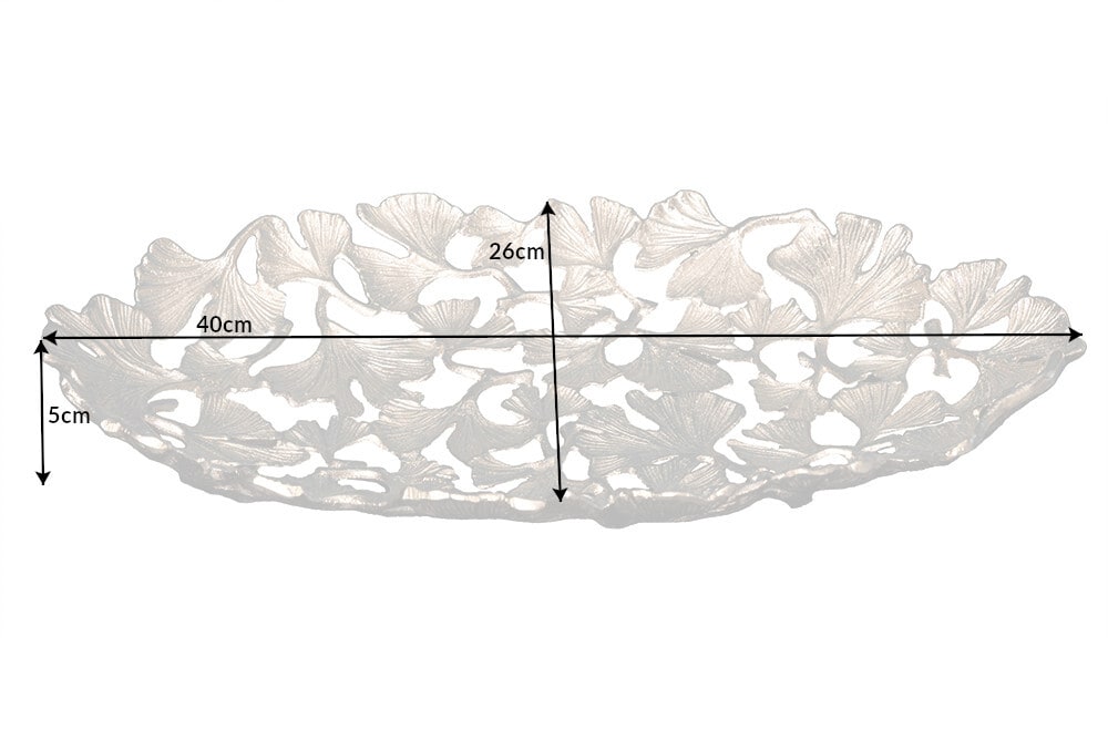 Dekorative Schale GINKGO LEAFS 40cm silber handmade Metall