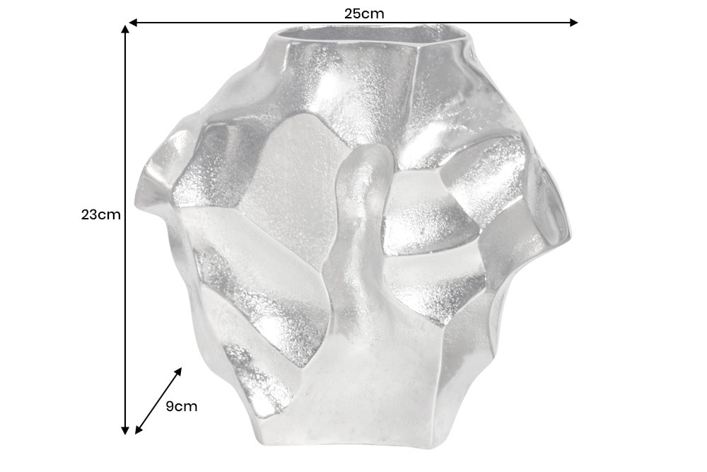 Handgefertigte Vase LIQUID 25cm silber Metall Hammerschlag Design