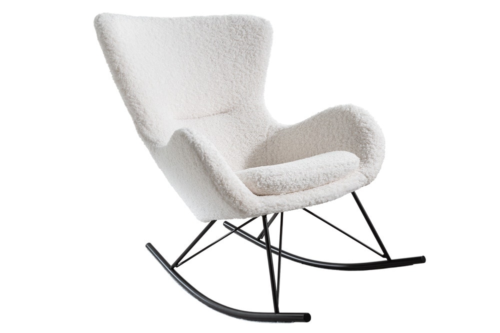 Design Schaukelstuhl SCANDINAVIA SWING weiß Bouclé Sessel schwarz Metall