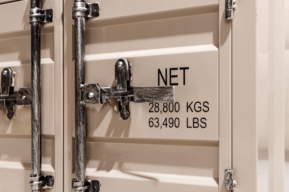 Container-Schrank GLOBETROTTER 80cm greige Metall Couchtisch mit Flügeltüren Kommode