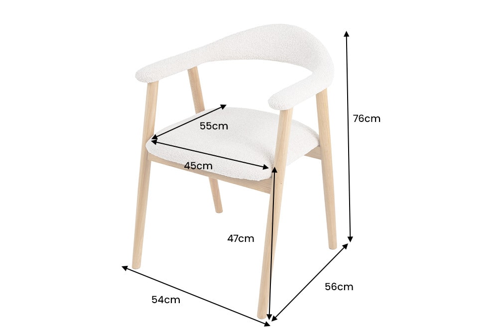 Design Stuhl VALHALLA WOOD natur Eiche creme Strukturstoff mit Armlehne