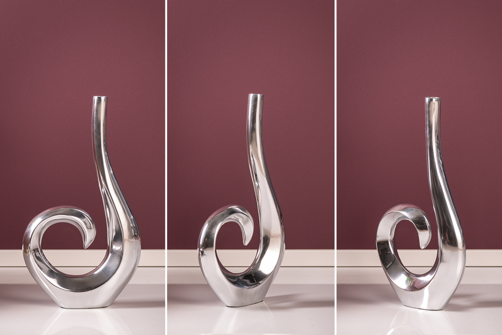 Moderne Vase WAVE 47cm silber Aluminium poliert Dekoration