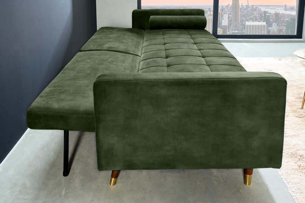 Modernes Schlafsofa COUTURE 200cm grün Microvelours 3-Sitzer Couch mit Schlaffunktion