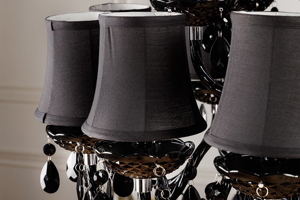 Design Kronleuchter BLACK CRYSTAL XL 80cm schwarz Acryl 15-armig Lüster mit Schirmen