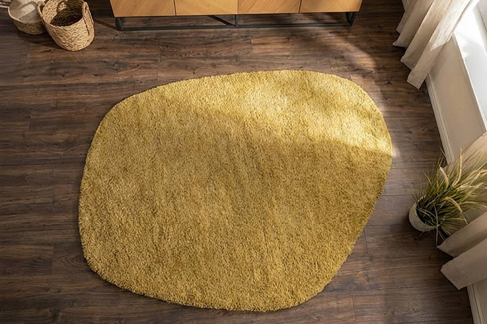 Design Teppich ORGANIC 180x120cm senfgelb Hochflor Indoor-Teppich organische Form