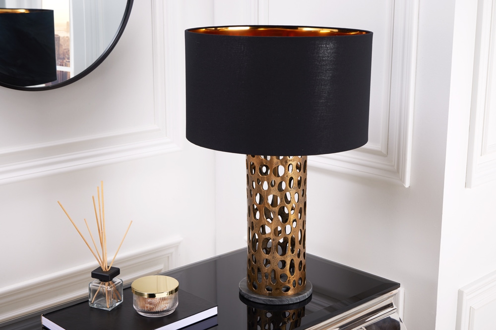 Design Tischlampe ABSTRACT LEAF kupfer antik Metall Marmorfuß handmade