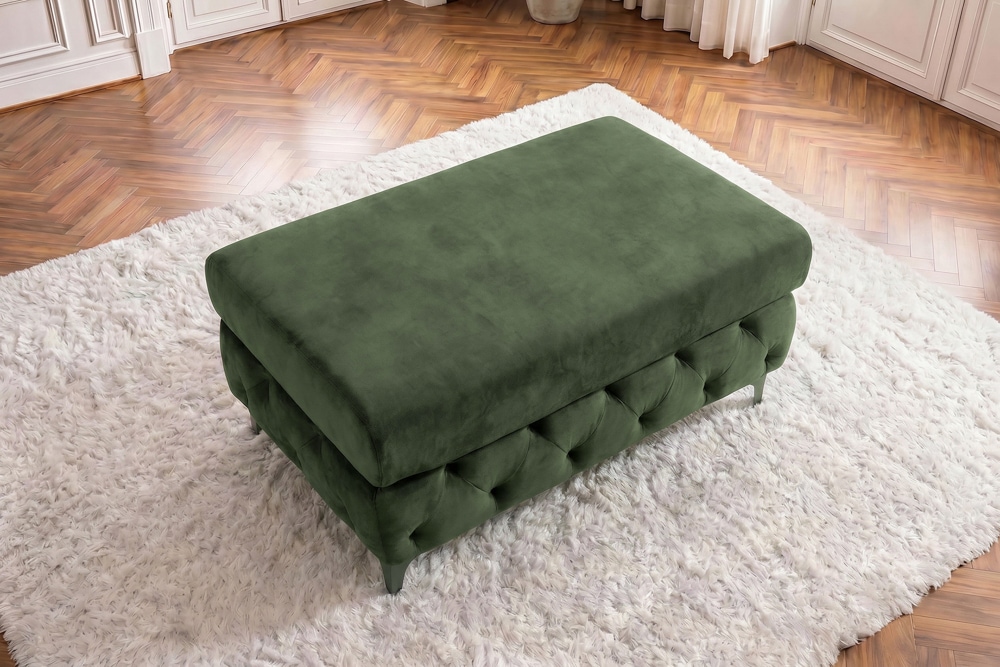 Chesterfield Sitzhocker MODERN BAROCK 95cm grün Samt Fußhocker
