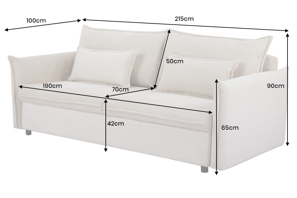 XXL Sofa mit Schlaffunktion APARTMENT beige Cord inkl. Bettkasten und Kissen