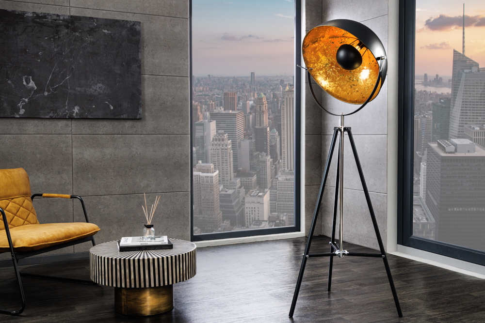 Stehlampe BIG STUDIO 170cm schwarz Blattgold-Optik Industrial Design