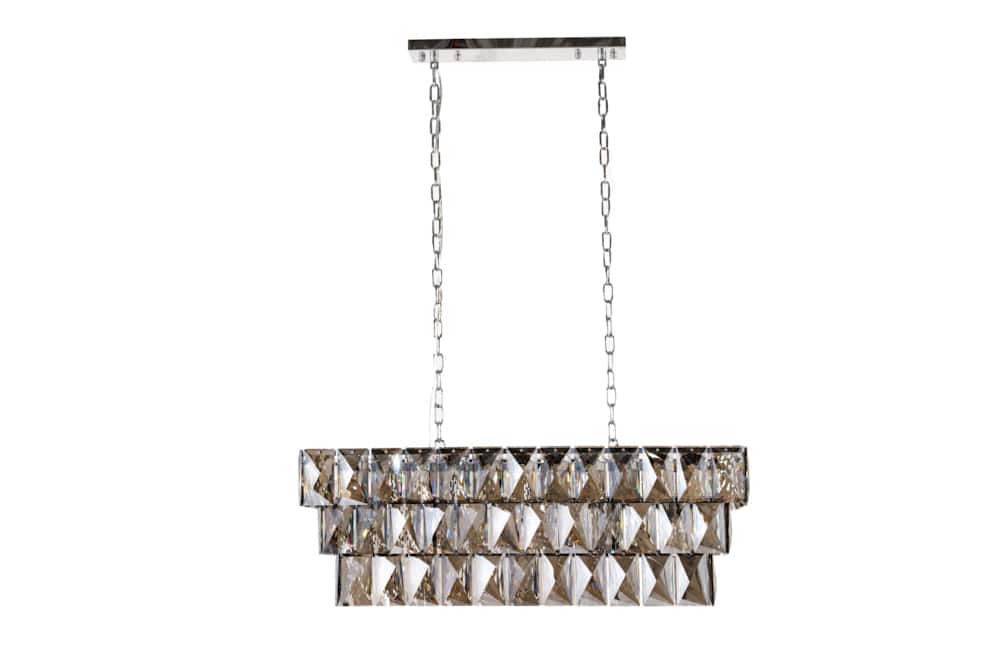 Luxus Hängelampe KRISTALL 90cm edelgrau Design Kronleuchter Glasprismen