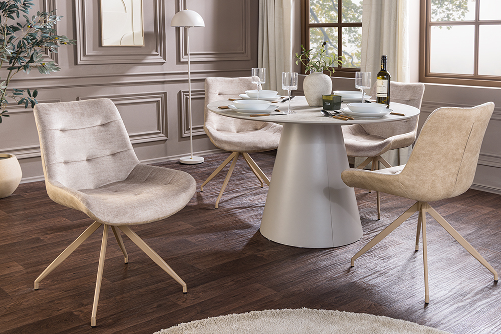 Design Stuhl DIVANI champagner beige Samt Metallgestell » Jetzt kaufen