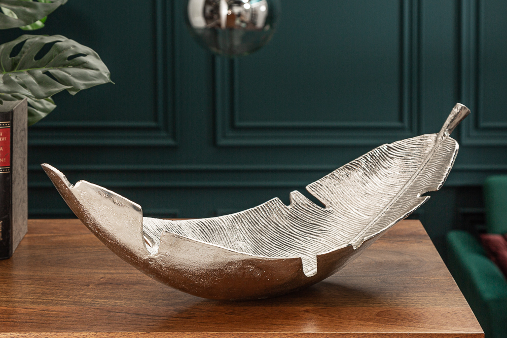 Design Deko Schale SILVER LEAF 65cm silber Blatt Design Metall Handarbeit Design Deko Schale SILVER LEAF 65cm silber Blatt Design Metall Handarbeit