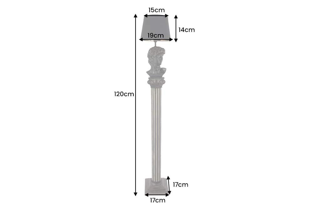Handgefertigte Stehlampe DAVID 120cm schwarz mit Büste Stoffschirm