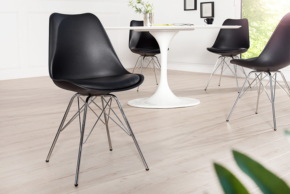Retro Stuhl SCANDINAVIA MEISTERSTÜCK schwarz verchromtes Gestell Retro Stuhl SCANDINAVIA MEISTERSTÜCK schwarz verchromtes Gestell