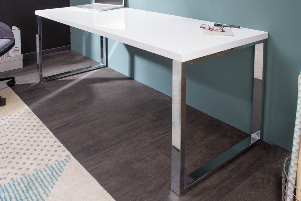 Moderner Schreibtisch WHITE DESK 140cm weiß Hochglanz Bürotisch