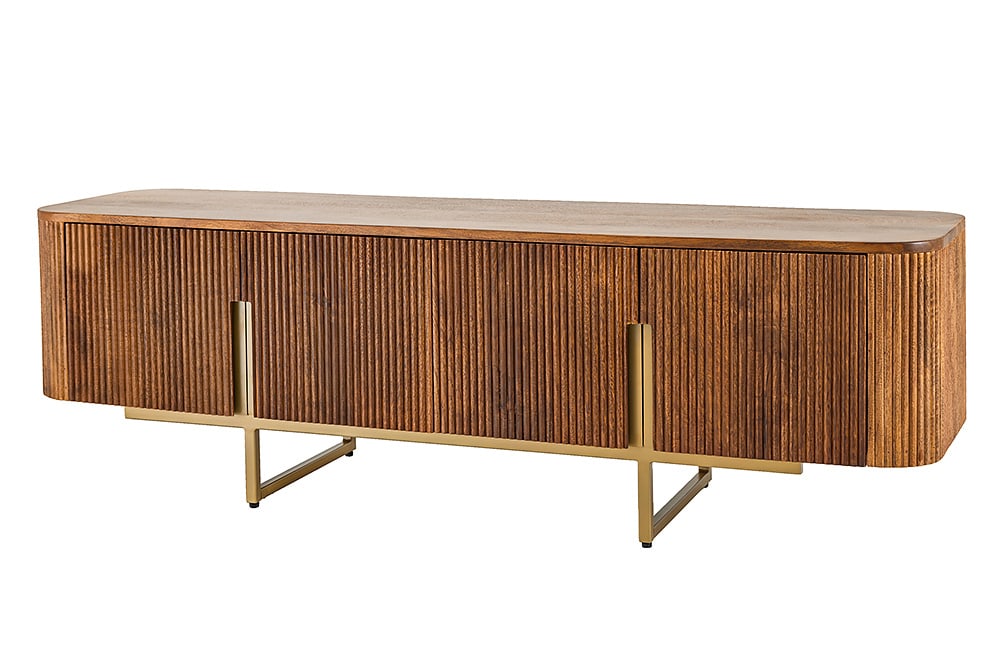 Design TV Board GATSBY 160cm braun mattgold Mangoholz Retro